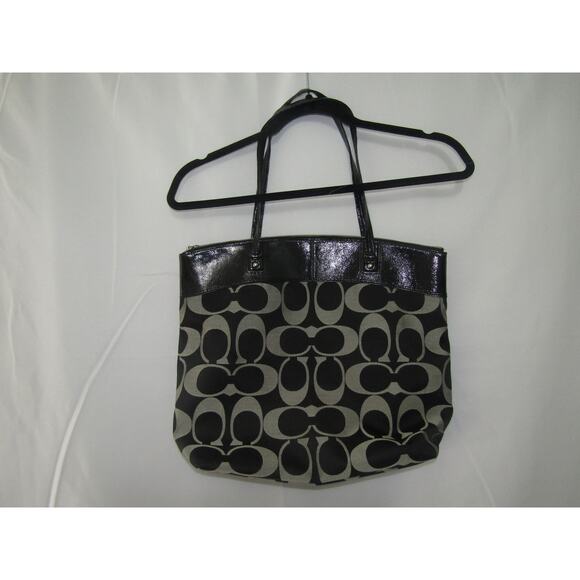 Coach Signature Black Gray Tote Bag Patent Leather Trim C1282-F18335 - Picture 2 of 10